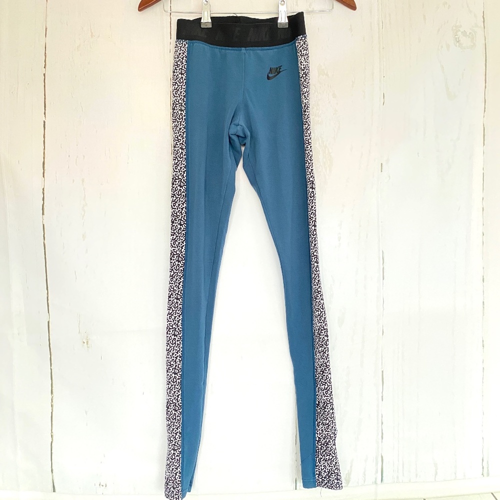 NIKE Stirrup Leggings Leg-a-see Leggings Deep Teal & Animal Print XS - Picture 2 of 11